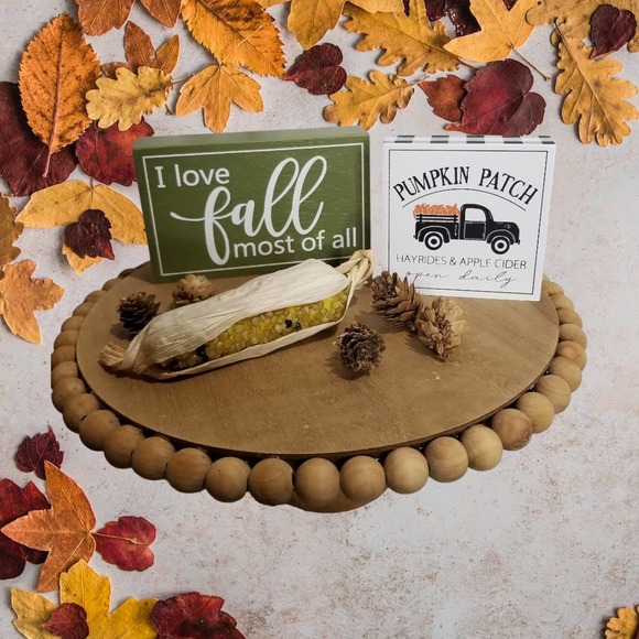 NWT Fall Decor Set Pumpkin Patch, Pinecones, I love fall sign, Faux Indian corn - Picture 1 of 1